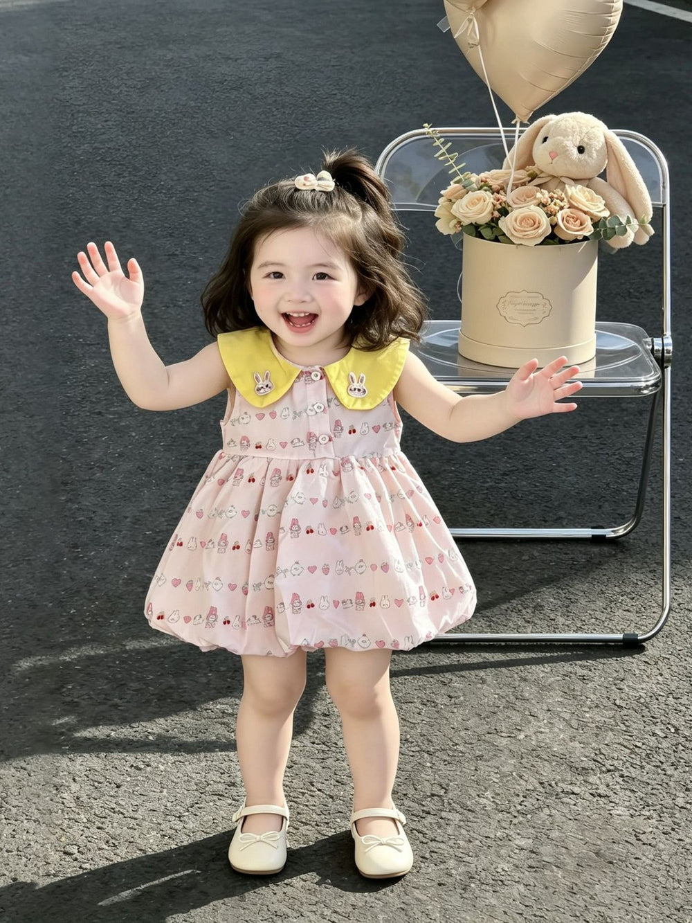 Summer princess cute girls' dress new pink cartoon baby tulip sleeveless sweet dress
