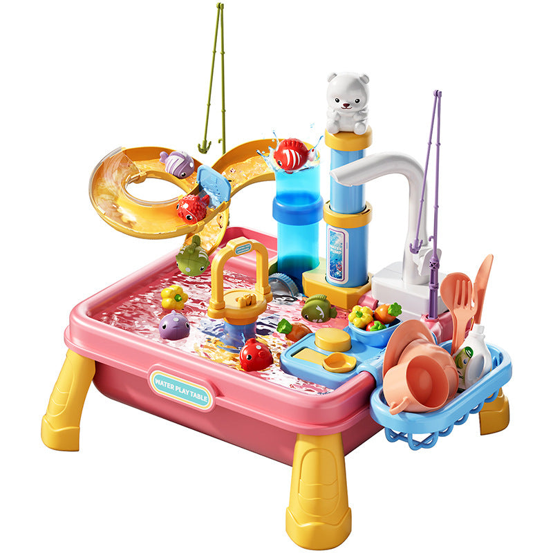 New children's dishwasher toy with faucet, recirculating water, cooking playset, kitchen water park