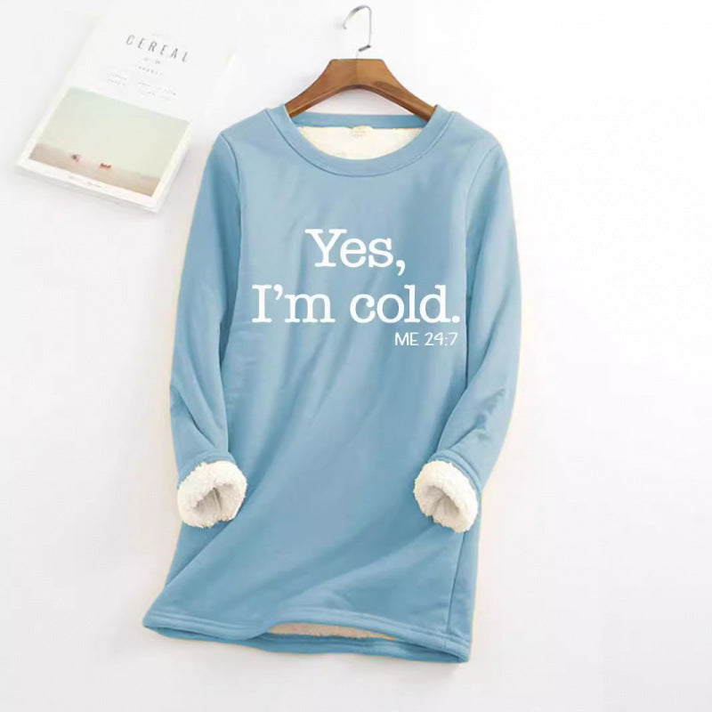 fall/winter new arrival: european and american style crew neck long sleeve fleece-lined base layer mid-length letter print sweatshirt for women
