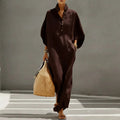 fashion women's summer fashionloose stand collar buttons mid-sleeve long vacation style shirt dress