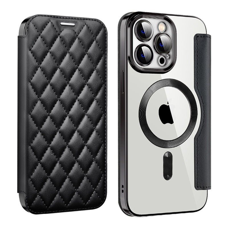 Iphone 17 pro max case, yatun chanel-style magnetic, compatible with apple 16, creative diamond pattern leather case with card slots