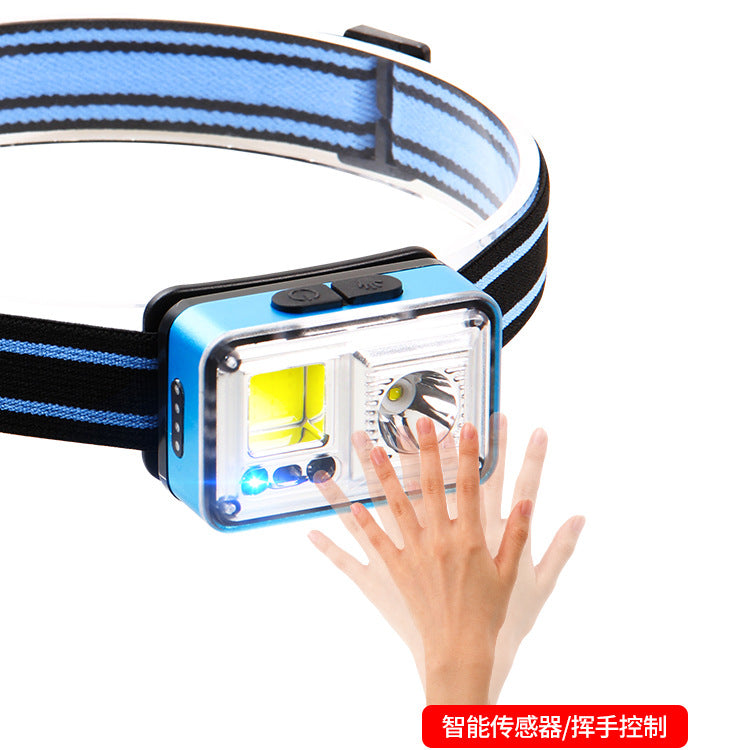 Cross-border new induction strong light USB charging headlight LED outdoor lighting fishing light household electric display headlight