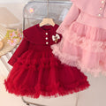 Trendy girls' dress - new spring/autumn collection - kids' baby girl shawl collar tulle princess dress - stylish & chic