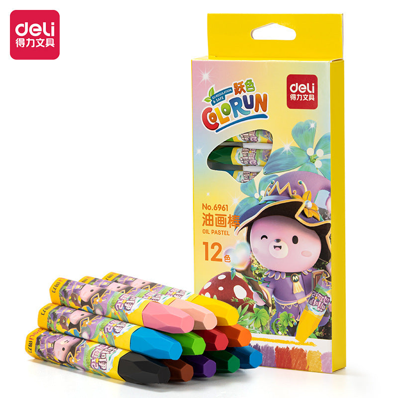 Deli 6961 oil painting stick 12-color children's crayon box gift art painting supplies student children's graffiti pen