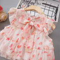 Girls' pink floral dress -  summer new arrival - korean style sleeveless ruffle trim tiered dress for toddlers and young children
