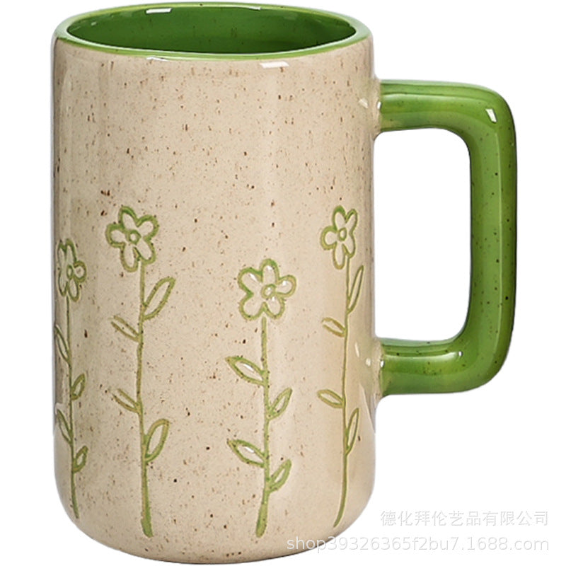 Nordic high-style ceramic cute cartoon creative painted mug - minimalist coffee cup with textured finish for modern home decor