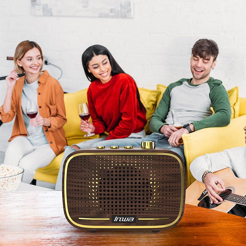 Inwa retro series mini retro speaker - desktop bluetooth speaker with premium hydrographic wood grain electroplating finish