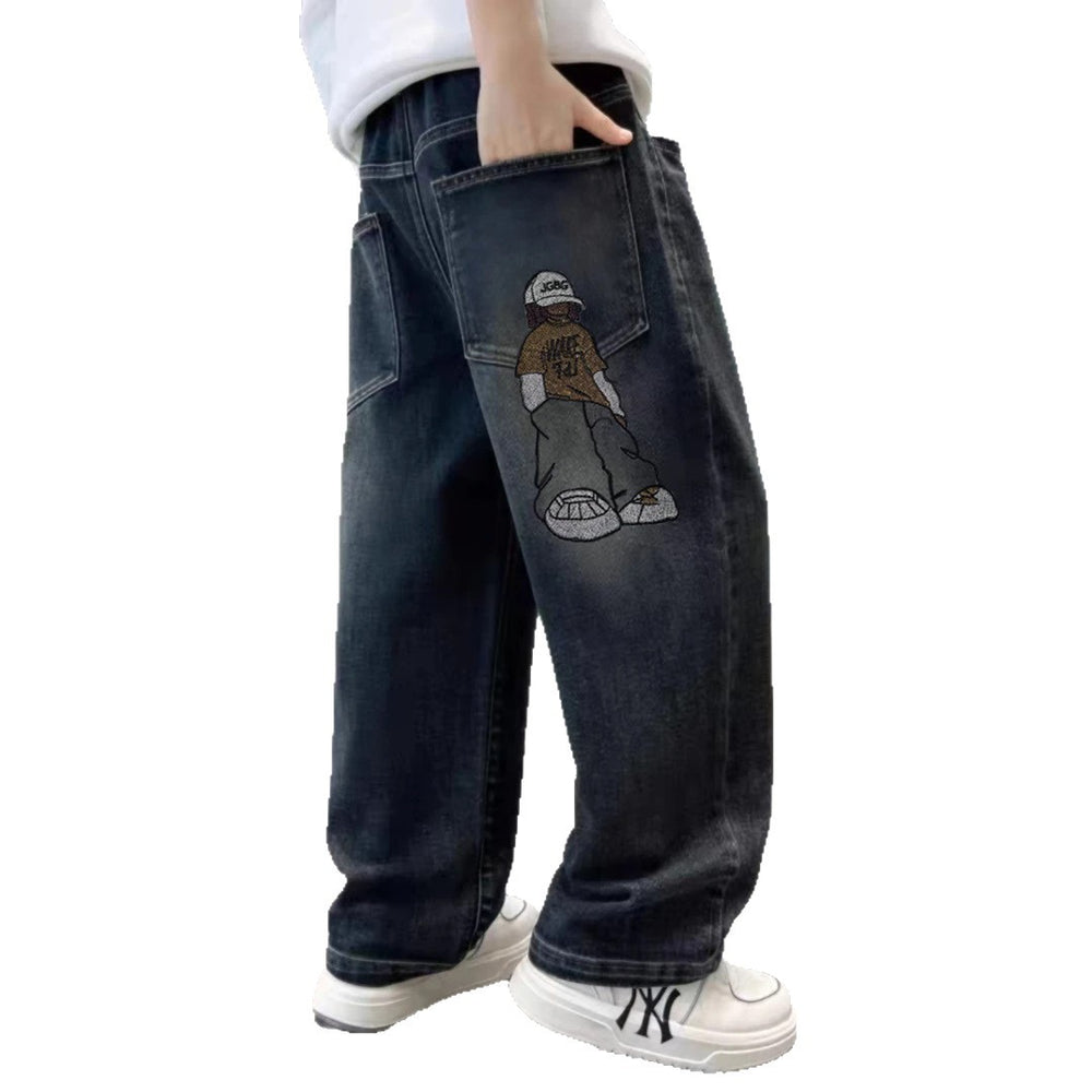 Kids' jeans: new autumn/winter casual, versatile, washed denim, loose fit, korean style, trendy spring/autumn boys' pants for mid-to-large children