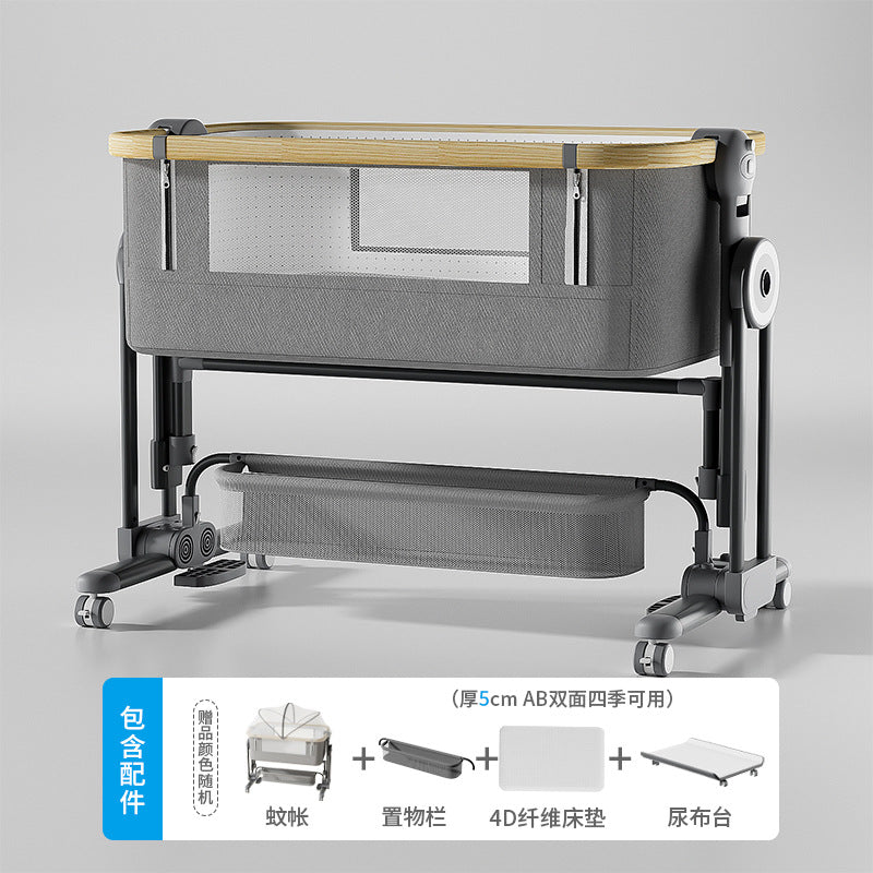 Aluminum alloy baby crib convertible to big bed, multifunctional portable folding children's bed, newborn baby bed with changing table