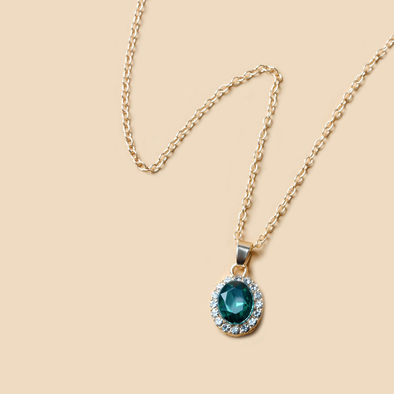 Wholesale crystal gemstone necklaces - european & american cross-border style, unique oval jewelry, fashionable round clavicle chains, alloy pendant for women
