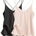2 pack women's satin camisole v neck cross back sleeves