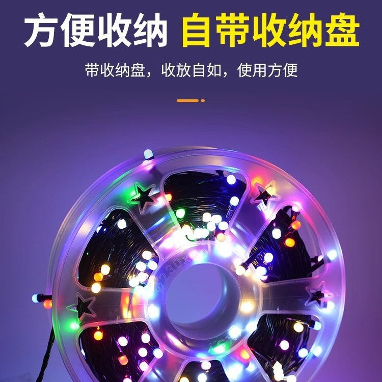 Black line reel round head hexagonal mist diamond V8Led flash lights string gypsy Christmas atmosphere decorative lights