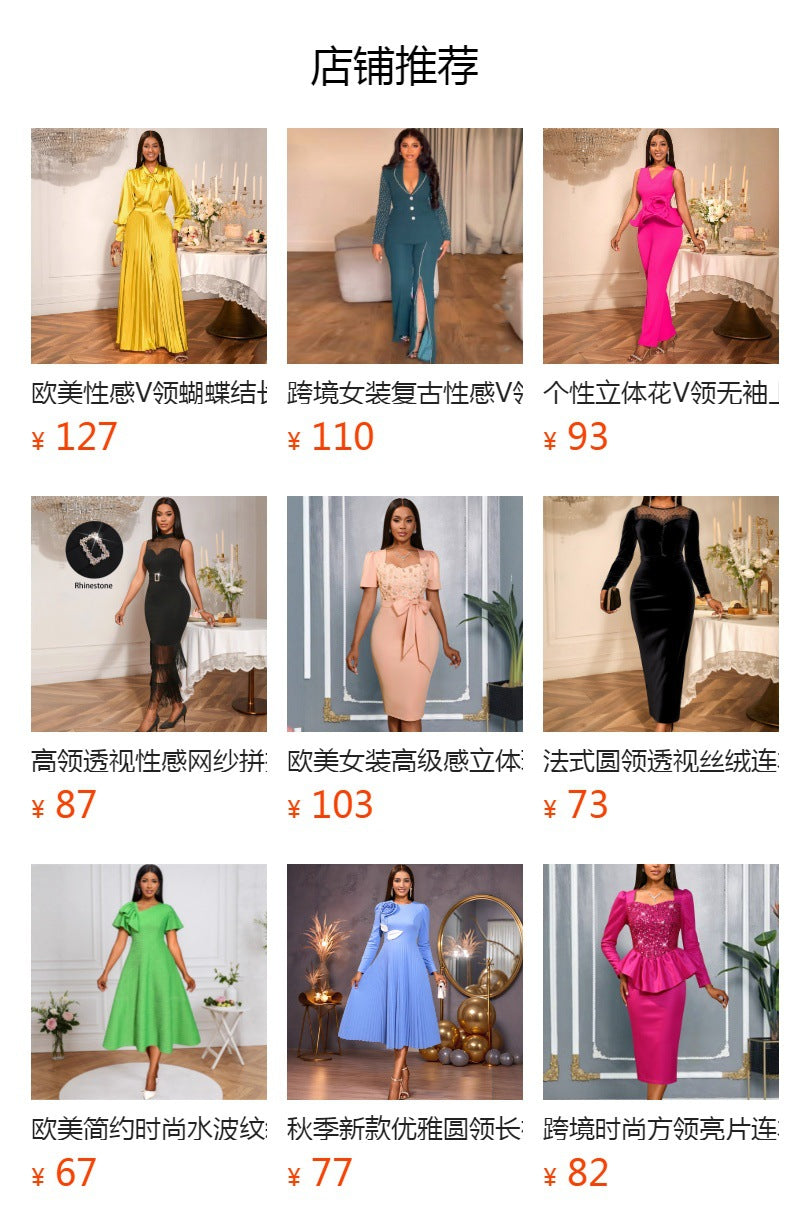 European and american style deep v sexy beaded jumpsuit with cinched waist - elegant and chic party dress jumpsuits