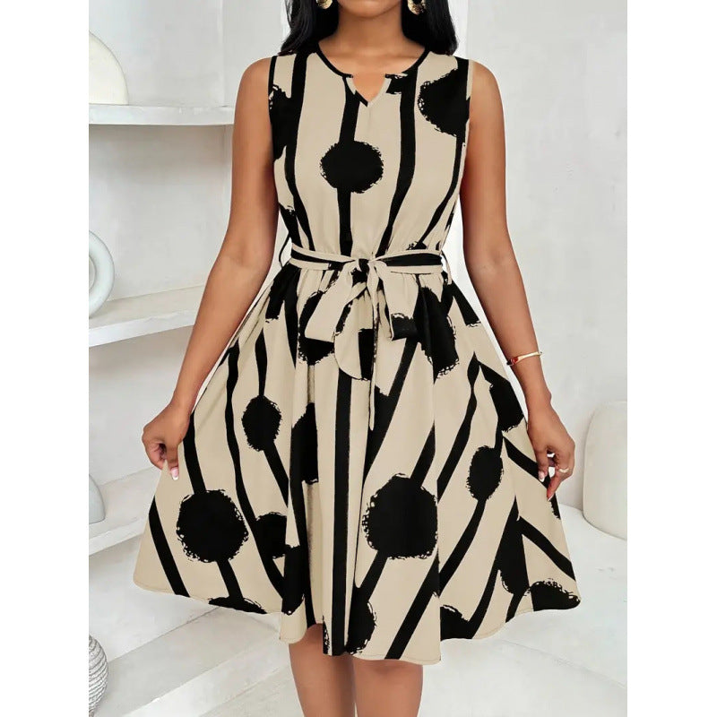 Shipped: european and american summer mid-length fashion new print sleeveless asymmetrical maxi dress