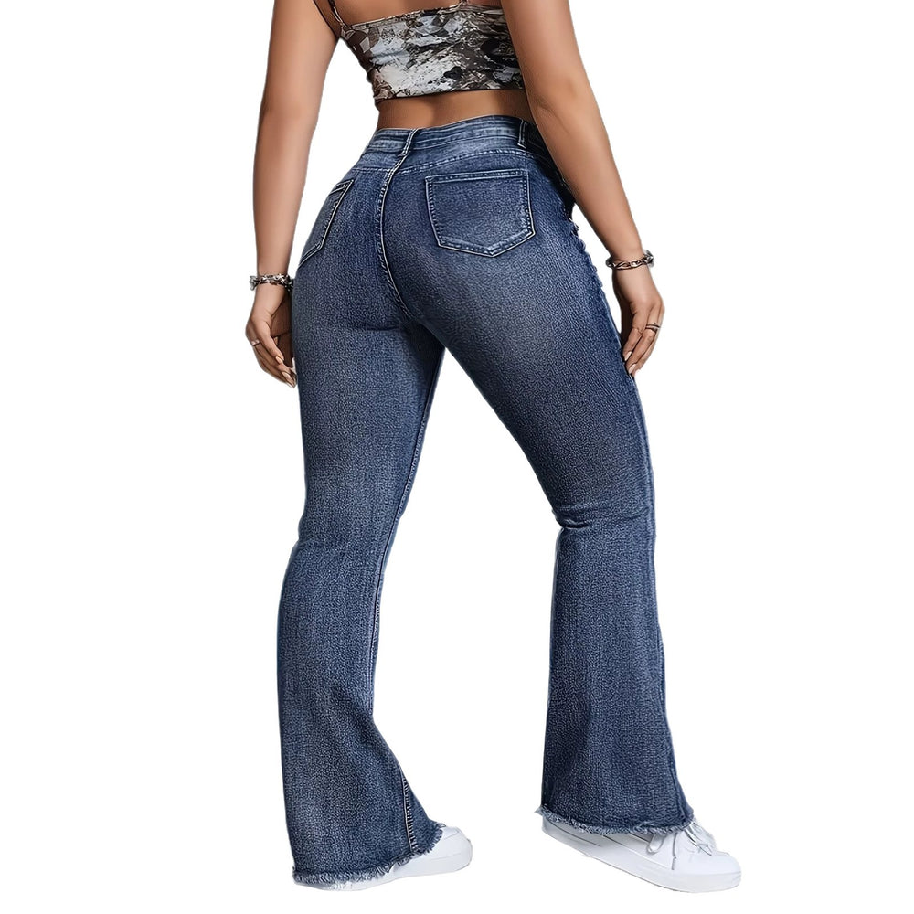 Jeans women's cross-border high waist belt raw edge patchwork micro-flared pants washed silmlong denim summer thin style