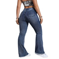 Jeans women's cross-border high waist belt raw edge patchwork micro-flared pants washed silmlong denim summer thin style