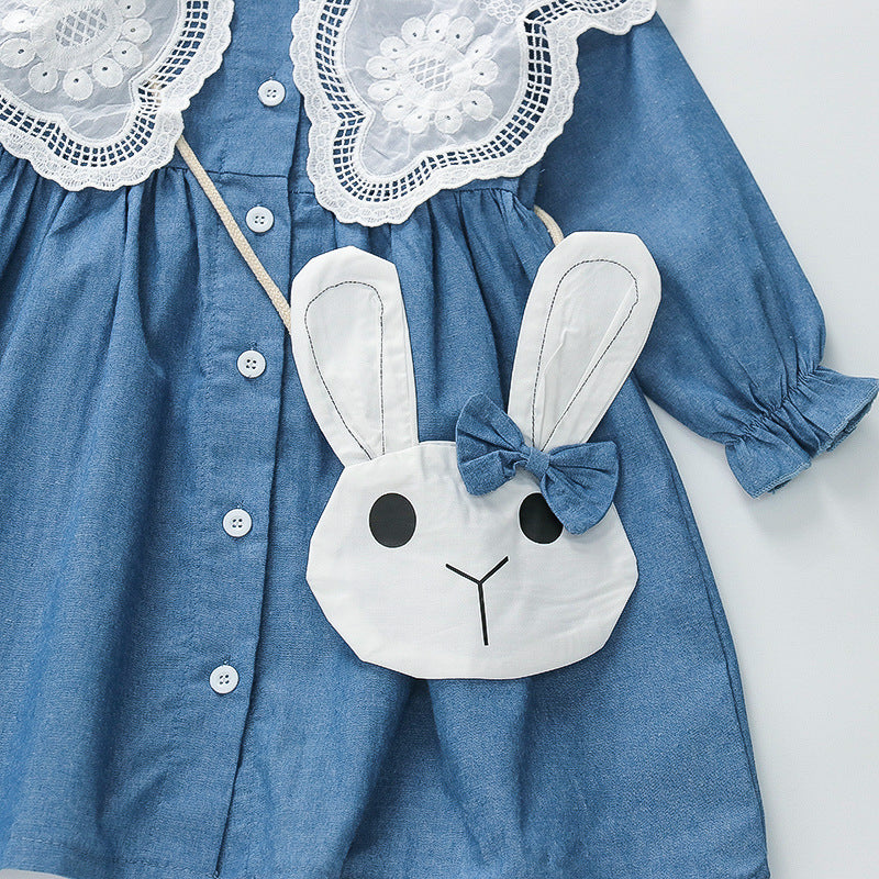 Girls' spring/autumn outfit  new style faux two-piece dress shirt dress, long-sleeved princess dress for toddlers and young children, stylish skirt