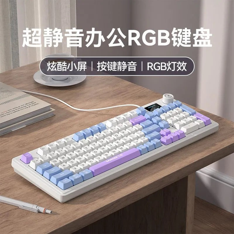 Sangee three giants k18pro wired keyboard with screen, mechanical feel, gaming and office rgb light effect, 98 keys, universal
