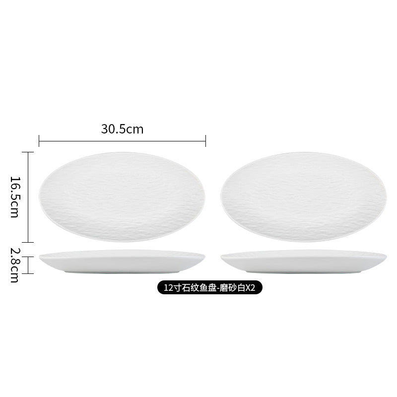 Japanese-style premium black and white ceramic dinnerware - high-end rock texture dinner plates for home use - round steak and chop dishes for restaurants