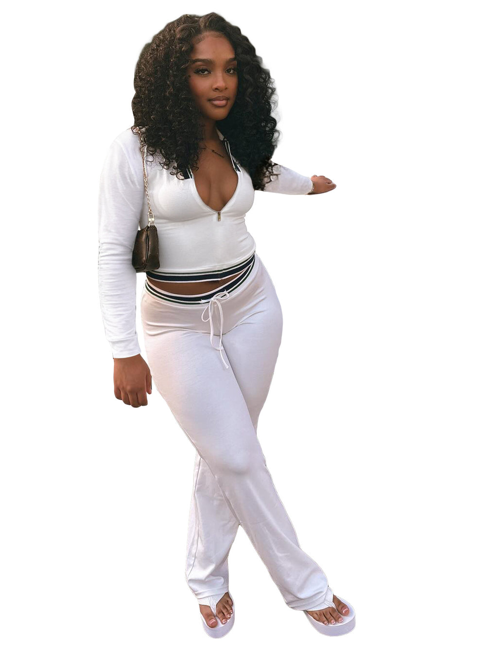 Export fashionfashion women's lapel half zipper drawstring loose pants retro street trendy two-piece setsuit women