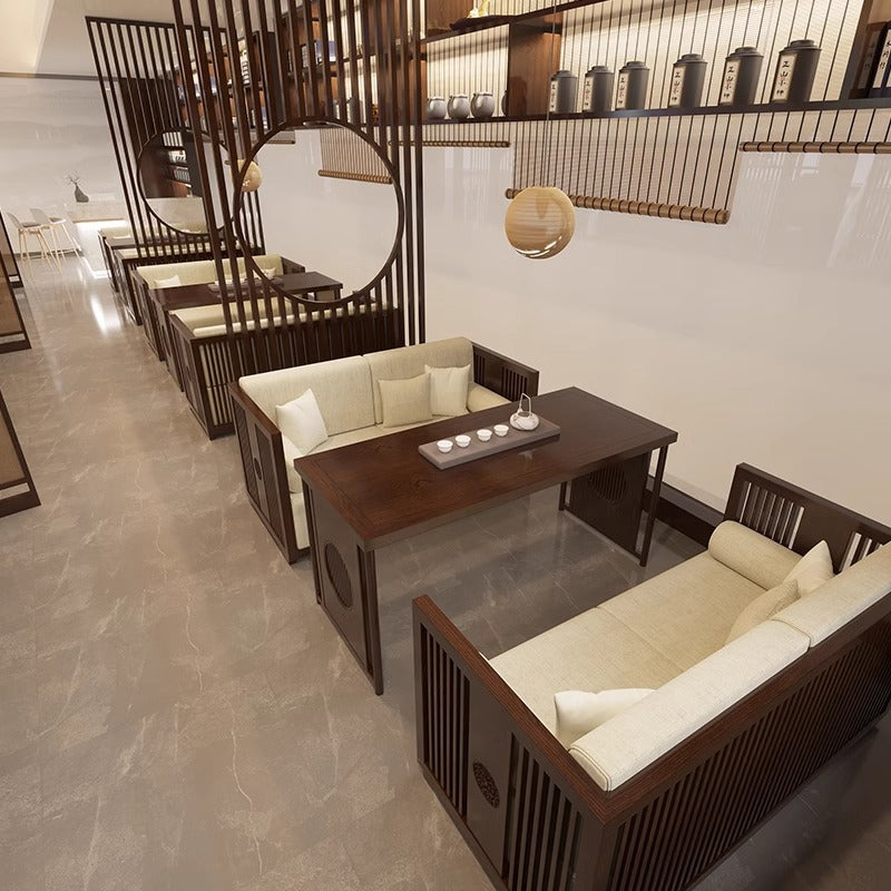 New Chinese style teahouse booth table solid wood sofa combination Zen homestay restaurant hotel box reception negotiation furniture