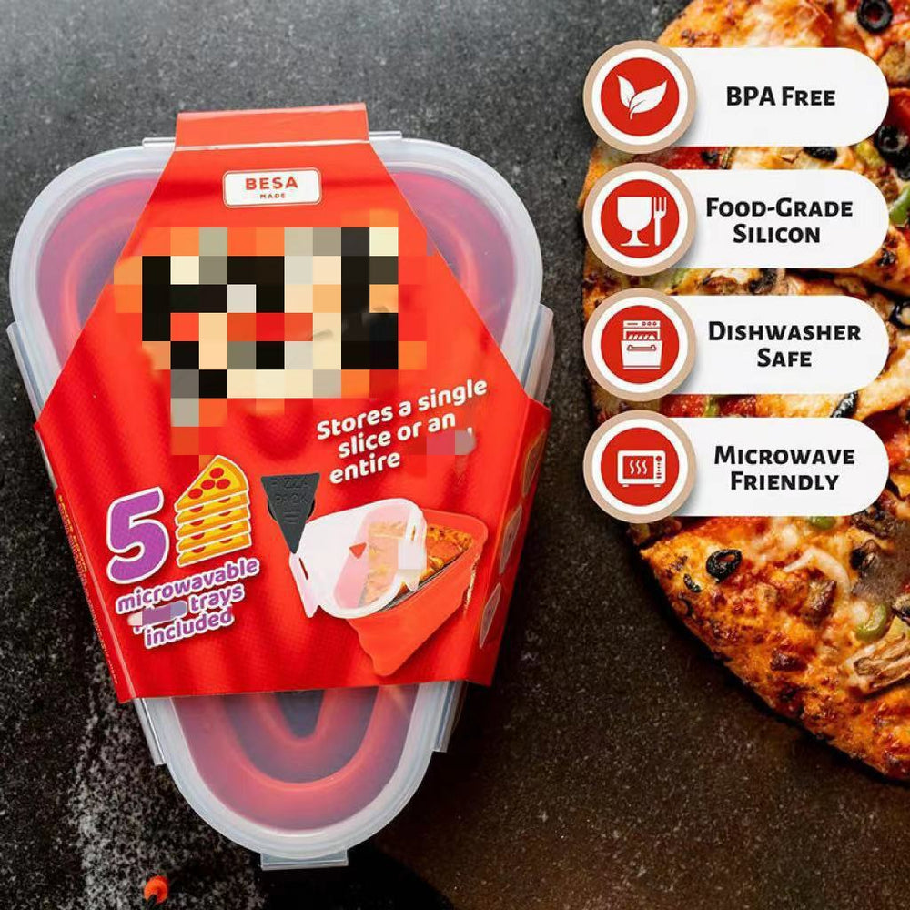 Reusable silicone pizza box, collapsible triangular pizza container, takeout lunch box, heatable food container