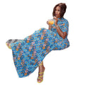 Fashion styleexportretroelegant women's clothing printing socialite hip skirt slit round neck short sleeve longdress trendy