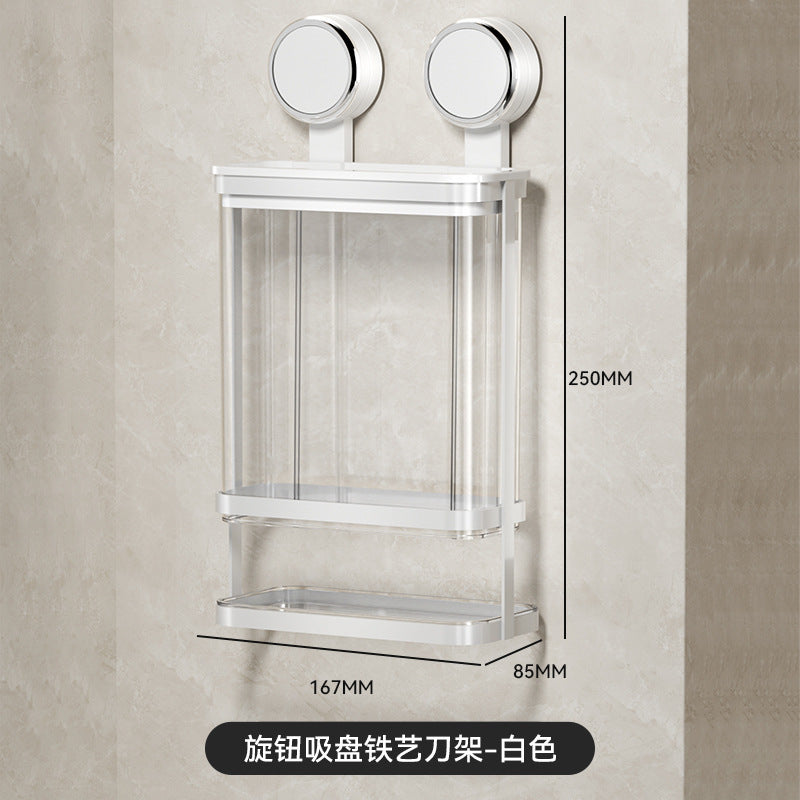 Kitchen suction cup knife holder rack 2025 new household wall-mounted integrated knife organizer with drainage knife stand and kitchen knife rack