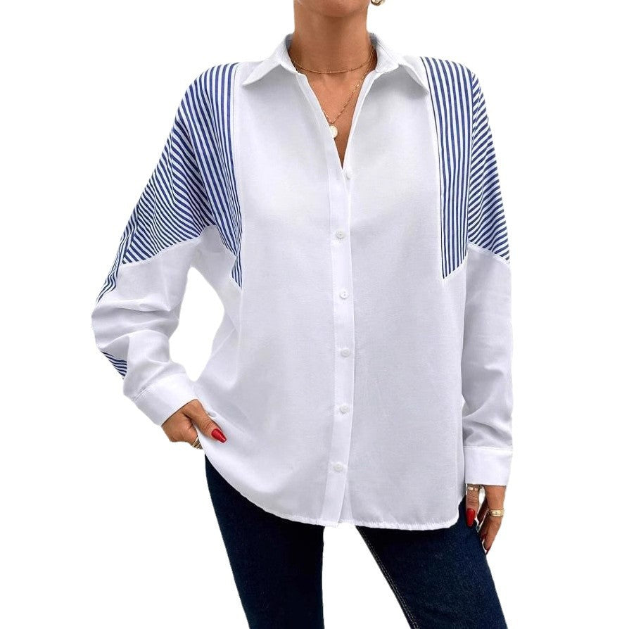 European and american cross-border e-commerce   new arrival: chic commute color block autumn long-sleeve women's blouse