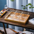 6-compartment fruit platter with gold trim and ripple design + wooden tray, thickened plastic