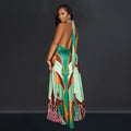 C6763 cross-border   fashion women's sexy printed sleeveless backless maxi dress