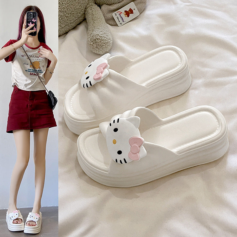 Kt cat cute slippers women's new thick sole home outwear easiest for matchnon-slip stomping on shit feeling cool slippers women