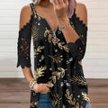 new spring/summer cross-border women's fashion: european and american style export top - camisole with cutout lace sleeves, knitted t-shirt for women