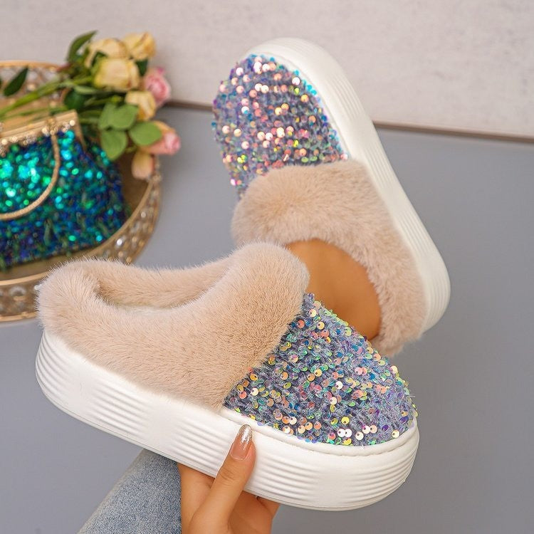 Exportplus sizewomen's thick sole cotton shoes fleece-linedthickenedfall and winternew arrival snow boots sequinfashion cross-border snow boots