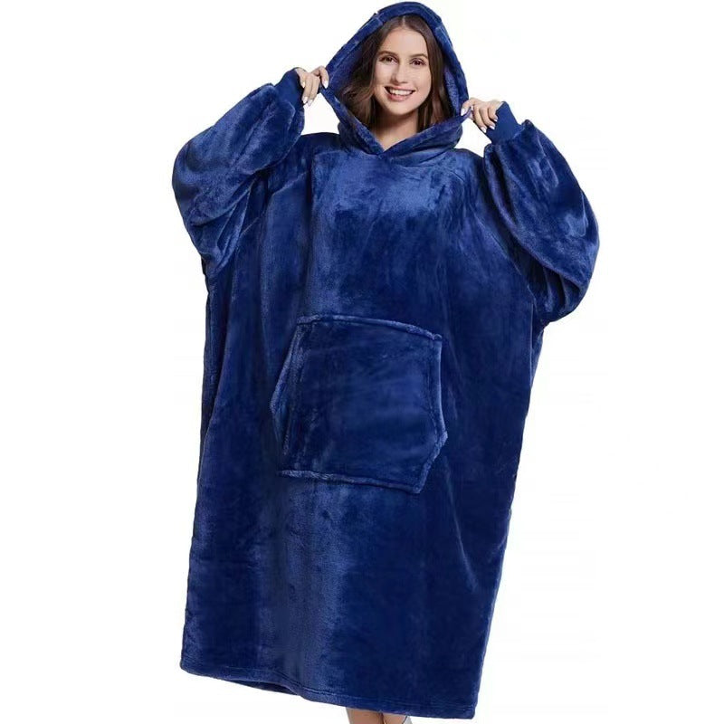 Autumn/winter thickened flannel hooded loungewear blanket robe - warm, plus size, loose fit, new arrival for cross-border e-commerce