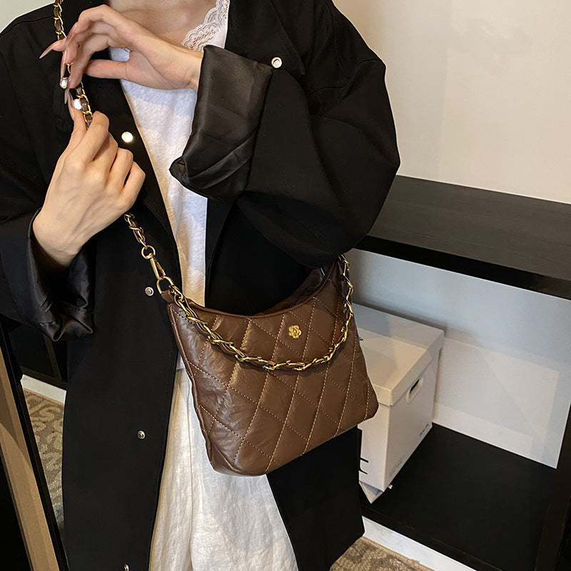Rhombus chain bag women's 2023 new trendy fashion retro underarm bag niche texture shoulder bag crossbody bag