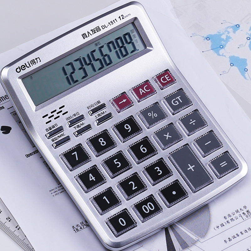 Deli 1511 large office voice calculator, large screen financial calculator, shopping mall cashier calculator