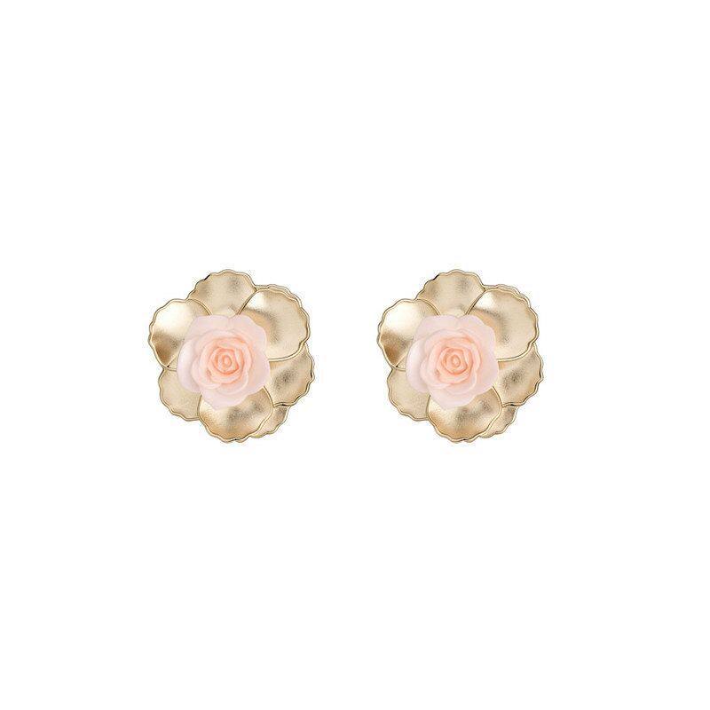Peach white tea 3d pink camellia earrings - unique, high-end design for women