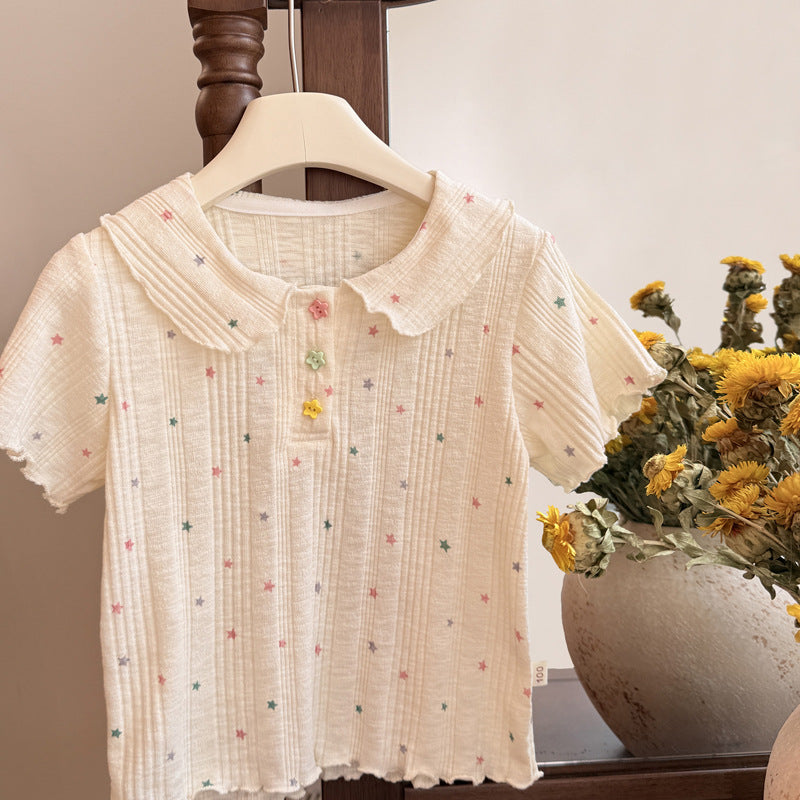 Korean style girls' new summer all-over star print short-sleeve t-shirt top - stylish and trendy for baby girls and children
