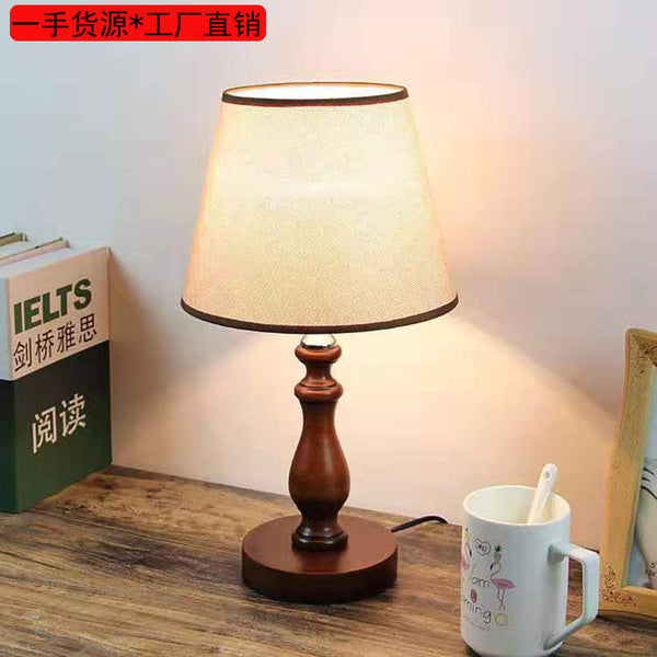 Office study desk lamp retro solid wood lamp hotel engineering decorative lamp bedroom bedside led night light European dimming