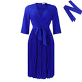 D430 women's foreign trade dress,  autumn new arrival, solid color pleated tie-up plus size v-neck elegant african style dress