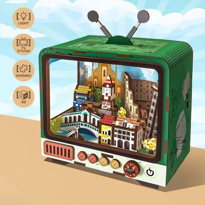 Cross-border export  tenon and mortise TV wooden exquisite ornaments lighting attractions architectural puzzle toys