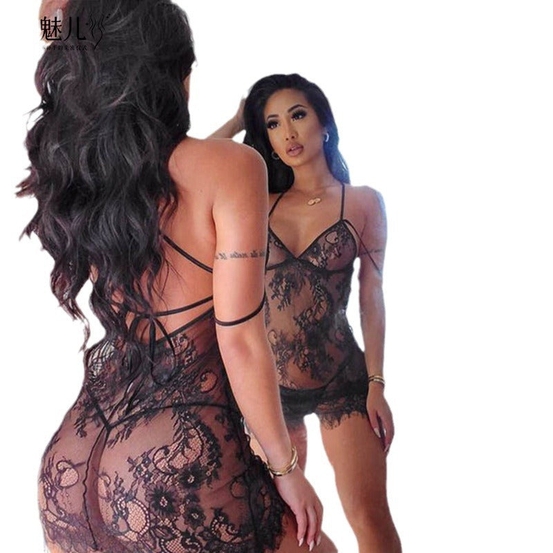 new sexy lingerie nightgown - lace mesh see-through babydoll with back tie straps (model b3064)