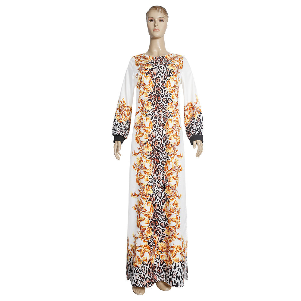 Robe african plus size women's stylish tiger head pattern street facing pullover printingdressflap pocket pants