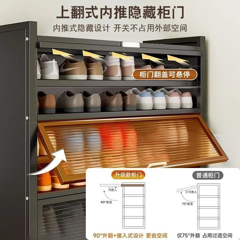 Thickened carbon steel shoe cabinet home floor-standing flip shoe rack multi-layer for home door entrance entrance large-capacity storage