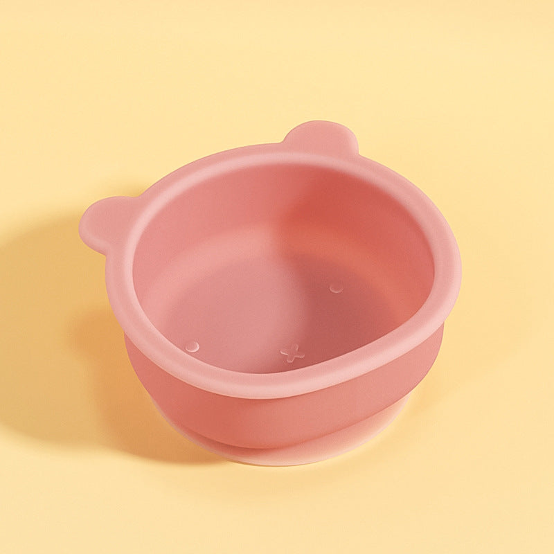 Children's complementary food bowl, dinner plate, bear integrated baby silicone bowl, baby learning to eat tableware, suction cup bowl grid