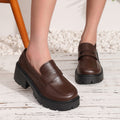 british style plus size small leather shoes for women  fall and winter new arrival slip-on thick heel loafers in stockexport