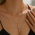 Cross necklace wholesale european and american cross-border jewelry accessories women's high-end accessible luxury niche alloy autumn and winter sweater chain