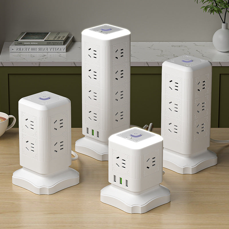 Multi-outlet vertical power strip with usb ports, multifunctional home & office power strip, cube power strip with cord management, desktop night light