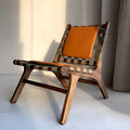 Retro solid wood casual chair genuine leather saddle leather single chair accessible luxury woven sofa chair home b&b canvas single chair